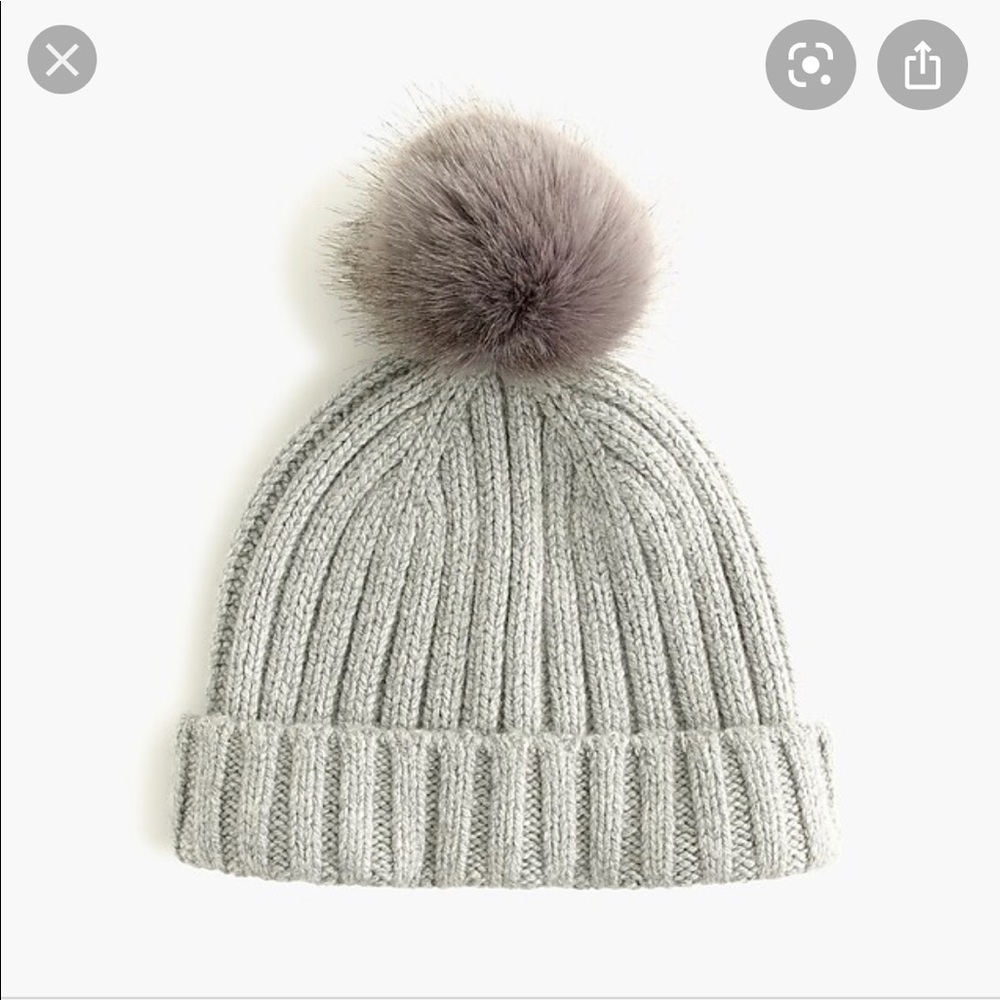 J.Crew Ribbed Beanie w/ Faux Fur PomPom Worn Once